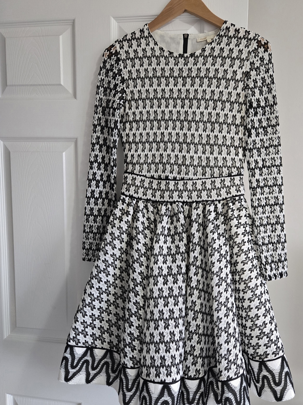 Maje Black & White Geometric Lace Fit & Flare Skater Dress Size 2